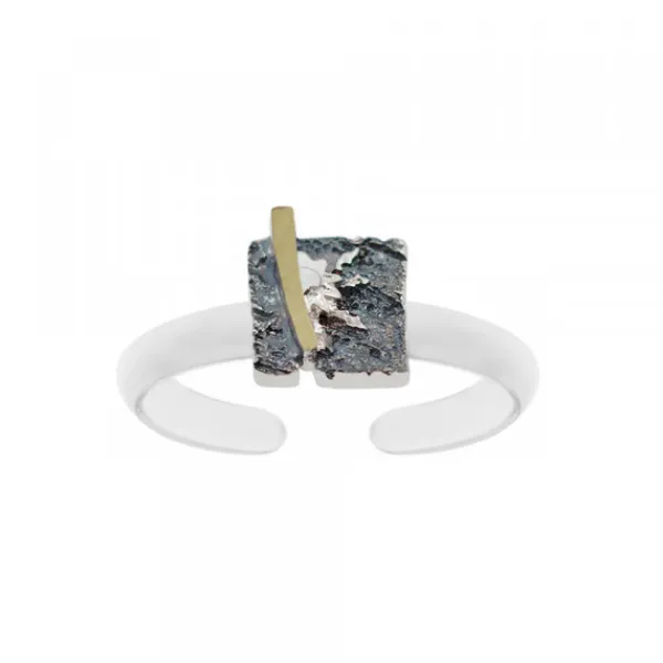 Anillo Cuadrado Flysch Plata y Lámina de Oro*Eguzkilore Clearance