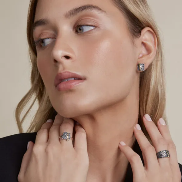 Anillo Cuadrado Flysch Plata y Lámina de Oro*Eguzkilore Clearance