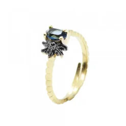 Anillo Ghor Plata Dorada y Zafiro*Eguzkilore