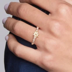 Anillo Muka Plata Dorada y Circonitas Marrones*Eguzkilore Outlet