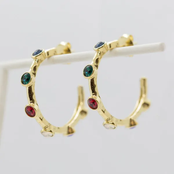 Aros Arrue Plata Dorada y Circonitas*Eguzkilore Online