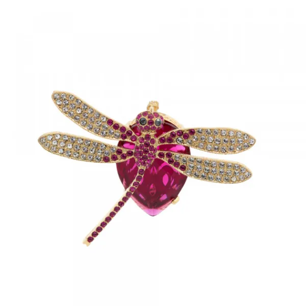 Broche Libélula Plata Dorada y Cristal Burdeos*Eguzkilore Discount