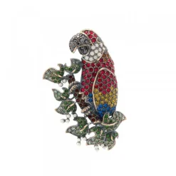 Broche Loro Plata y Cristales Multicolor*Eguzkilore Discount