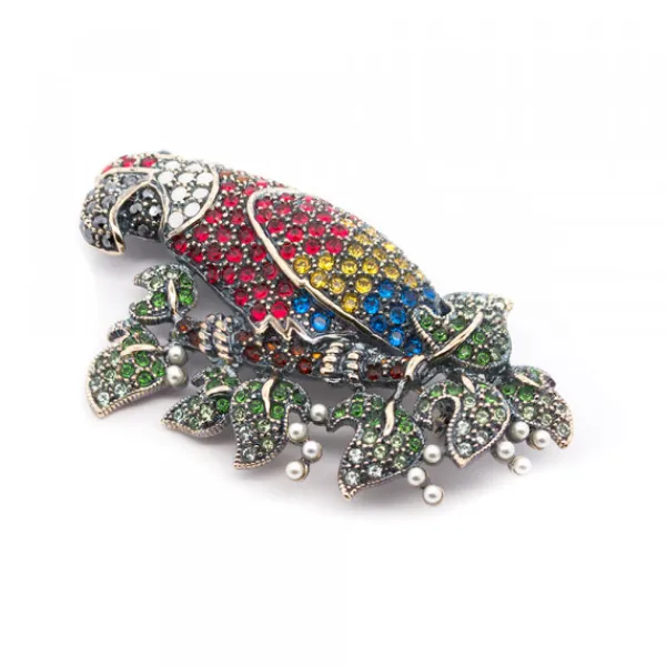 Broche Loro Plata y Cristales Multicolor*Eguzkilore Discount