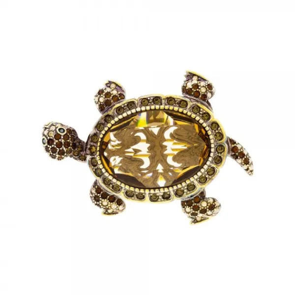 Broche Tortuga Plata y Cristales Marrones*Eguzkilore Sale
