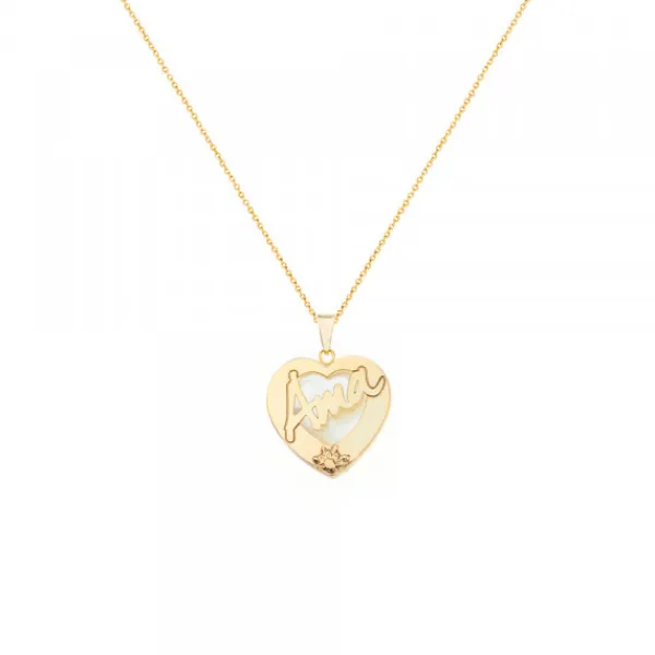 Colgante Ama Corazón Plata Dorada y Nácar*Eguzkilore Online
