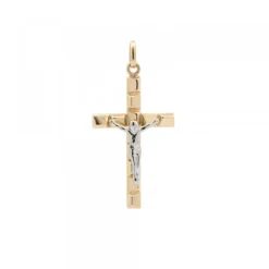 Colgante Cruz y Cristo Oro Bicolor 18kt.*Eguzkilore New