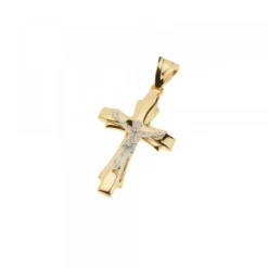 Colgante Doble Cruz Cristo Oro Bicolor*Eguzkilore Online