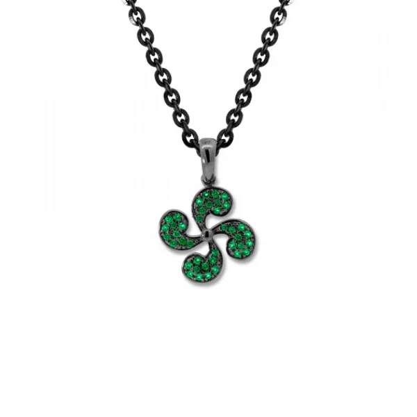 Colgante Lauburu Plata Negra y Circonitas Verdes*Eguzkilore Outlet
