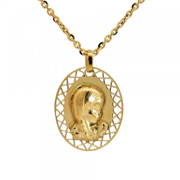 Medalla Virgen Niña de Plata Dorada Personalizable*Eguzkilore Online