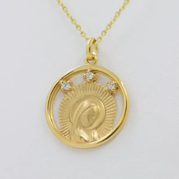 Medalla Virgen Niña Plata Dorada y Circonitas 15mm*Eguzkilore Hot