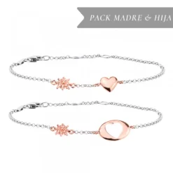 Pack Madre e Hija Pulsera Corazón de Plata Rosa*Eguzkilore