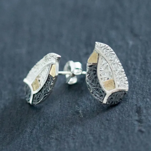 Pendientes Almendra Vitoria Plata y Lámina de Oro*Eguzkilore Hot