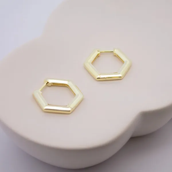 Pendientes Aro Hexagonal de Plata Dorada*Eguzkilore Best