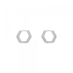 Pendientes Aro Mini Hexagon de Plata con Circonitas Blancas*Eguzkilore Outlet