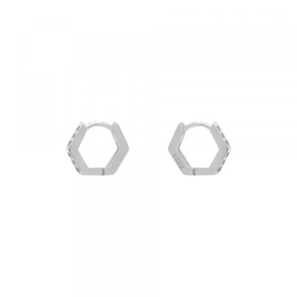 Pendientes Aro Mini Hexagon de Plata con Circonitas Blancas*Eguzkilore Outlet