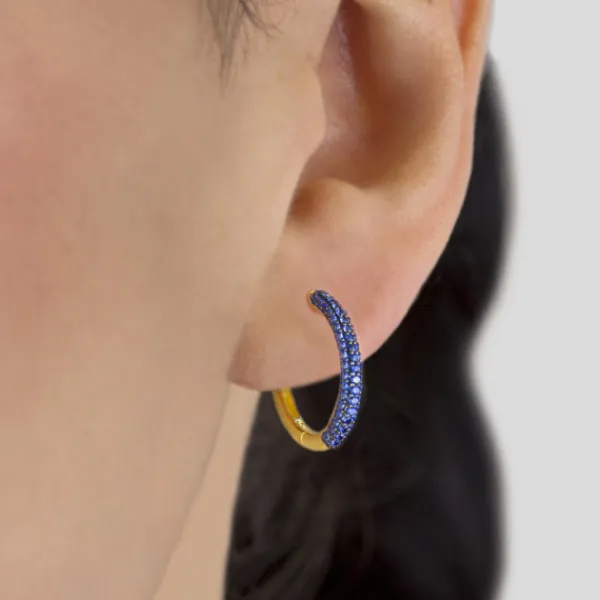 Pendientes Aro Plata Dorada y Circonitas Azules*Eguzkilore