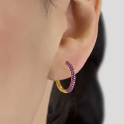 Pendientes Aro Plata Dorada y Circonitas Rosas*Eguzkilore Clearance