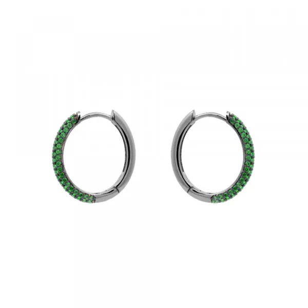 Pendientes Aro Plata Negra y Circonitas Verdes*Eguzkilore