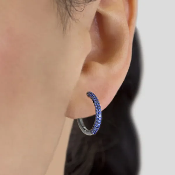 Pendientes Aro Plata Negra y Circonitas Azules*Eguzkilore Outlet