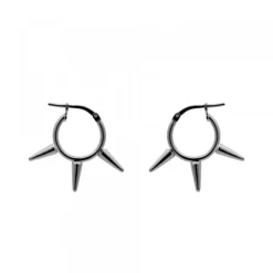Pendientes Aro Punk Plata Negra 12mm*Eguzkilore Clearance