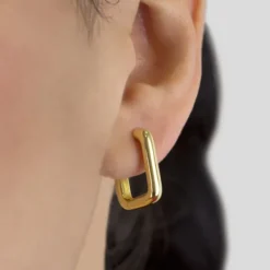 Pendientes Aro Rectangular Plata Dorada 18mm*Eguzkilore Online