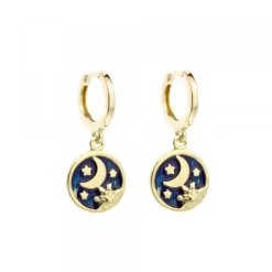Pendientes Cripa Luna Plata Dorada y Esmalte Azul*Eguzkilore Hot