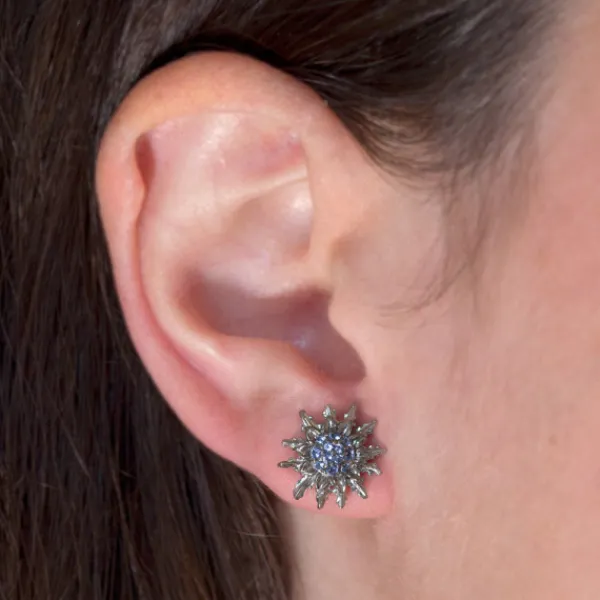 Pendientes Plata Negra y Circonitas Azules 14mm*Eguzkilore Outlet