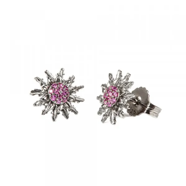 Pendientes Plata Negra y Circonitas Fucsia 14mm*Eguzkilore