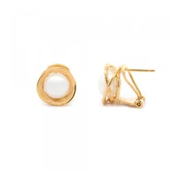 Pendientes Hariak Plata Dorada y Perla 13mm*Eguzkilore Sale