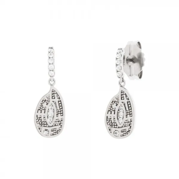 Pendientes Largos Almendra Plata y Circonitas Blancas*Eguzkilore
