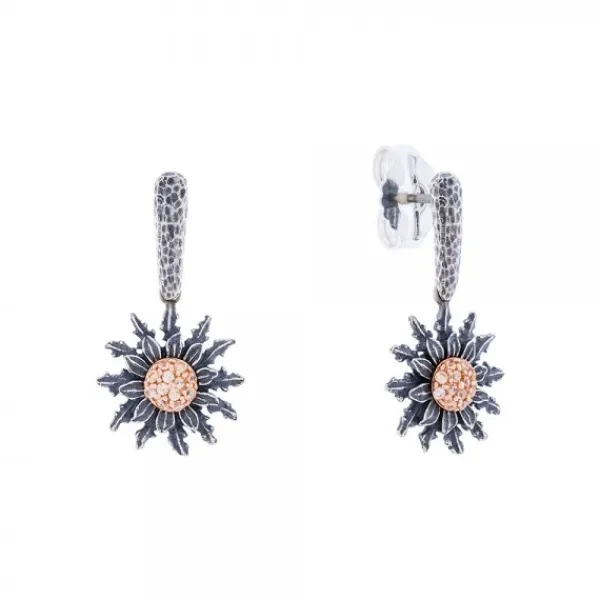 Pendientes Largos Plata Envejecida y Circonitas Cognac*Eguzkilore Online