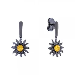 Pendientes Largos Plata Negra y Circonitas Amarillas*Eguzkilore Outlet