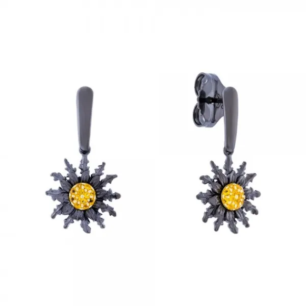 Pendientes Largos Plata Negra y Circonitas Amarillas*Eguzkilore Outlet