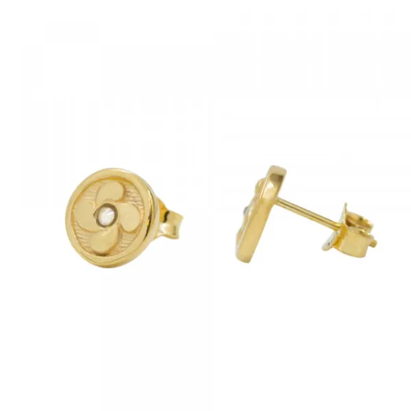 Pendientes Lauburu Redondos Plata Dorada Circonita 10mm*Eguzkilore Best