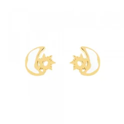Pendientes Mountain Plata Dorada con Esmalte Blanco*Eguzkilore Online