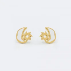 Pendientes Mountain Plata Dorada con Esmalte Blanco*Eguzkilore Online