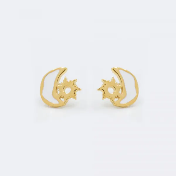 Pendientes Mountain Plata Dorada con Esmalte Blanco*Eguzkilore Online