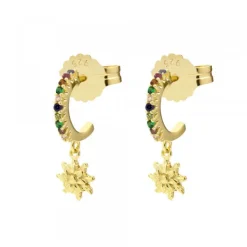 Pendientes Muka Plata Dorada y Circonitas Multicolor*Eguzkilore