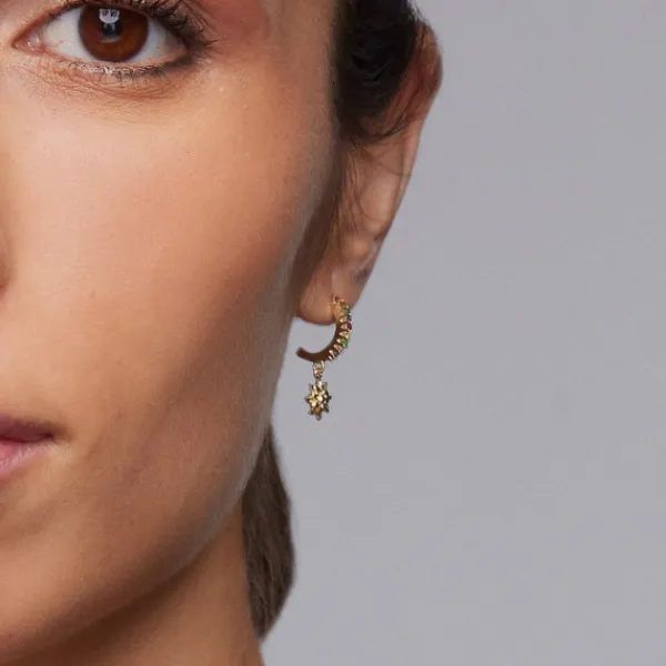 Pendientes Muka Plata Dorada y Circonitas Multicolor*Eguzkilore