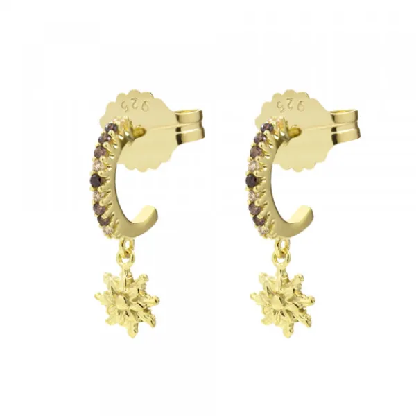 Pendientes Muka Plata Dorada y Circonitas Marrones*Eguzkilore
