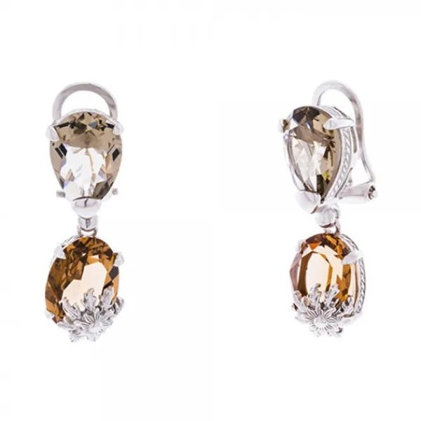 Pendientes Queen 3 Largos Plata y Cristales Marrones*Eguzkilore Discount