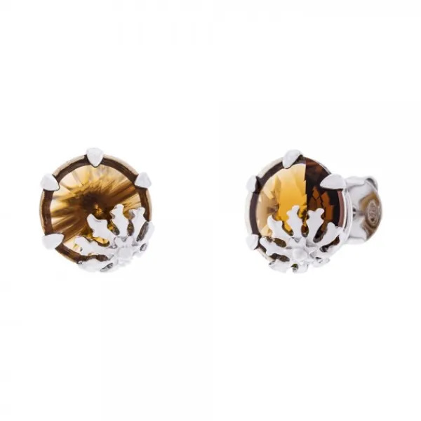 Pendientes Queen3 Plata y Cristal Citrino*Eguzkilore New