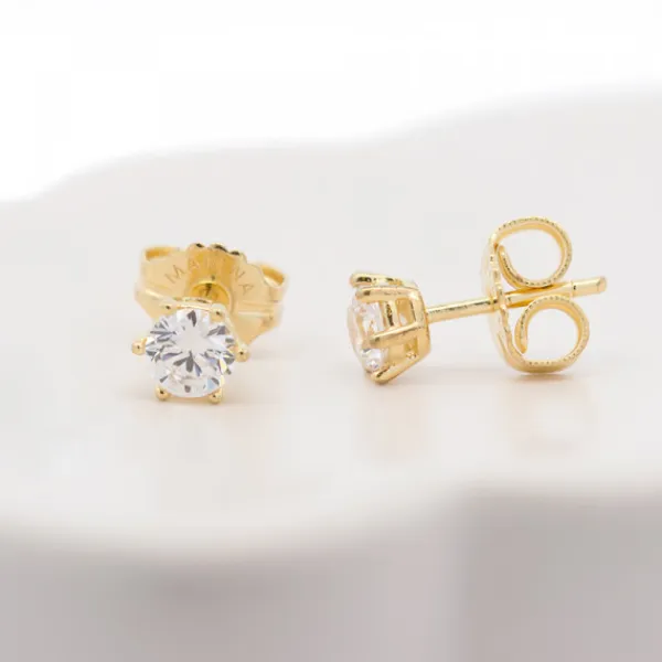 Pendientes Solitario Plata Dorada y Circonita 11mm*Eguzkilore Discount