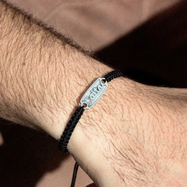 Pulsera Aita Negra Plata Acabado Rústico*Eguzkilore Online