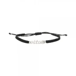 Pulsera Aita Plata con Cordón Negro*Eguzkilore New