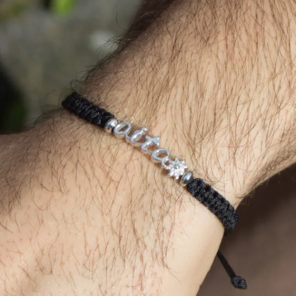 Pulsera Aita Plata con Cordón Negro*Eguzkilore New