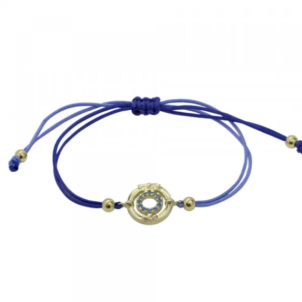 Pulsera Barandilla Concha Dorada y Circonitas Azules*Eguzkilore New