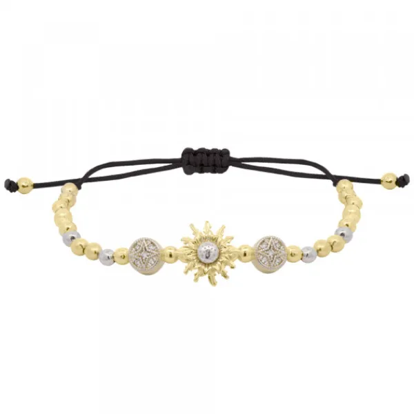 Pulsera Bolitas Plata Dorada y Macramé*Eguzkilore