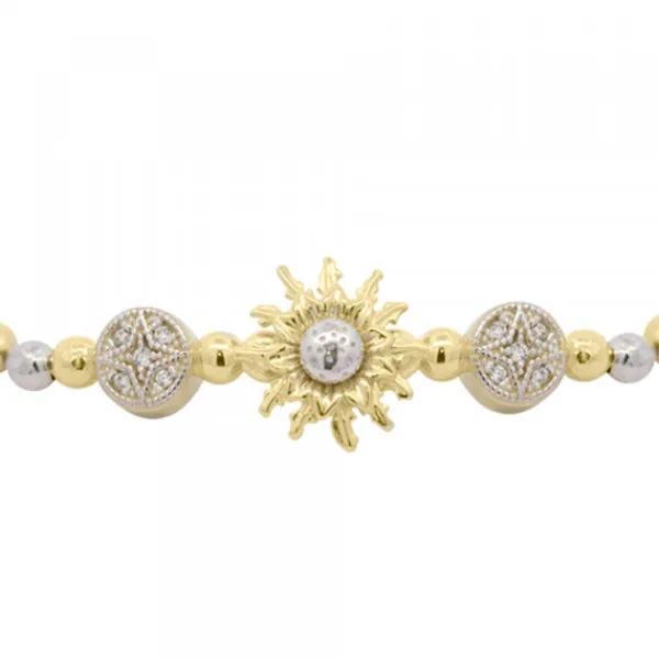 Pulsera Bolitas Plata Dorada y Macramé*Eguzkilore